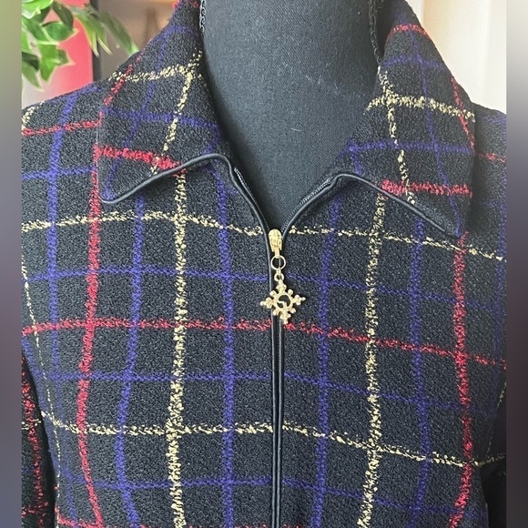 St. John Collection Marie Gray Textured Full-Zip multicolored blue Jacket 8 - Picture 3 of 7